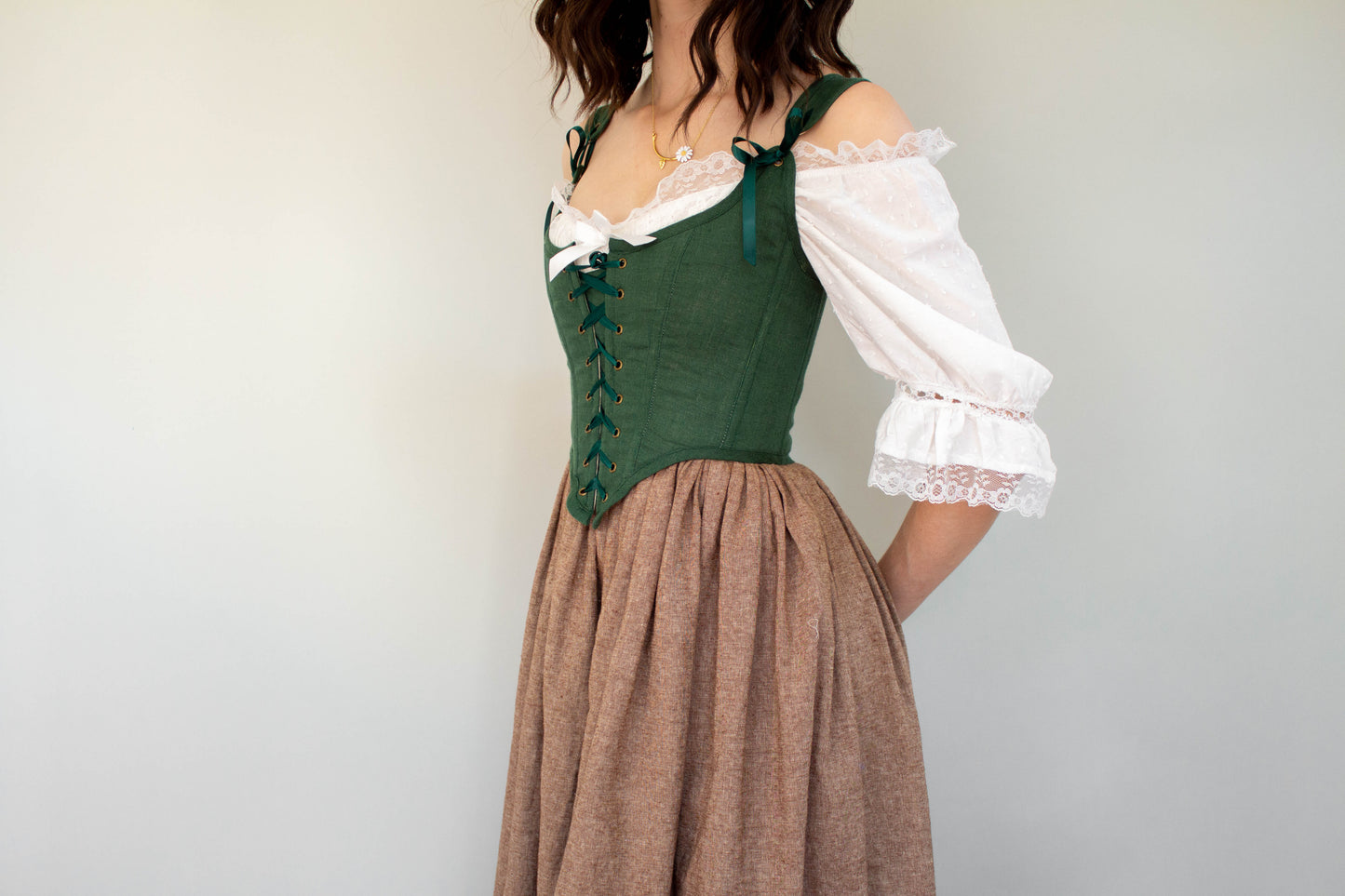 Handmade Dark Green Linen Corset