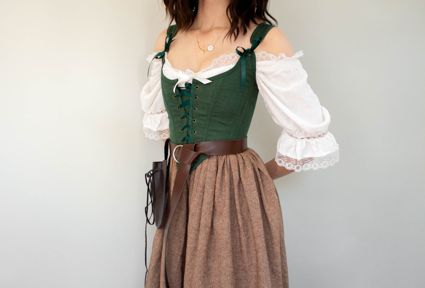 Handmade Dark Green Linen Corset