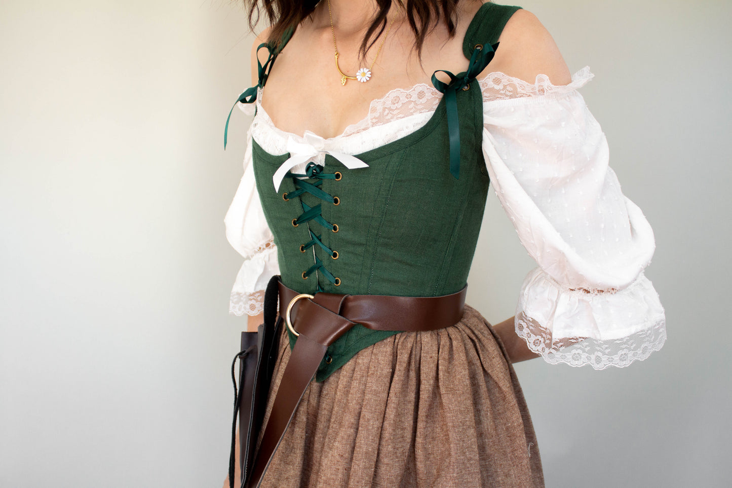 Handmade Dark Green Linen Corset