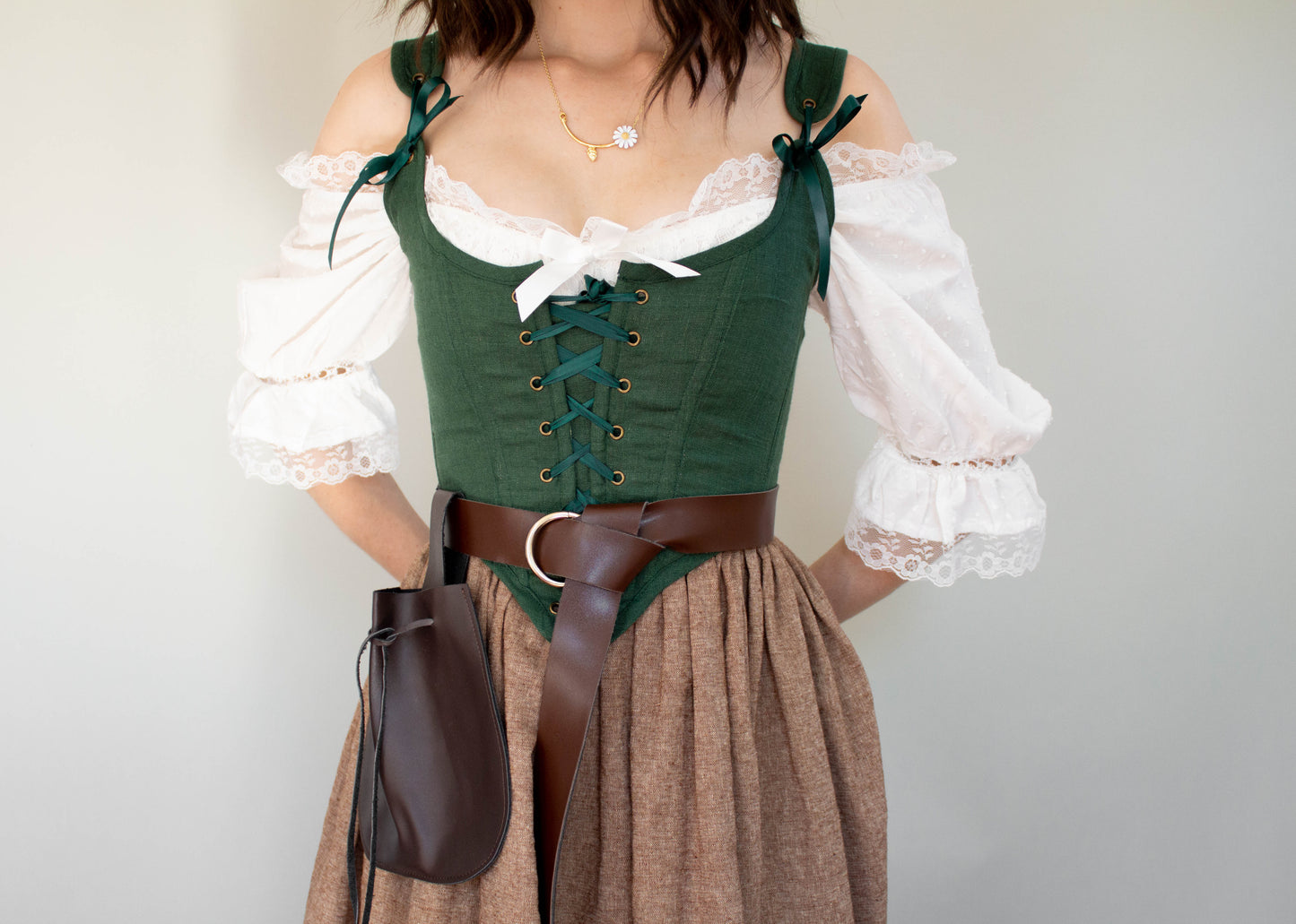 Handmade Dark Green Linen Corset