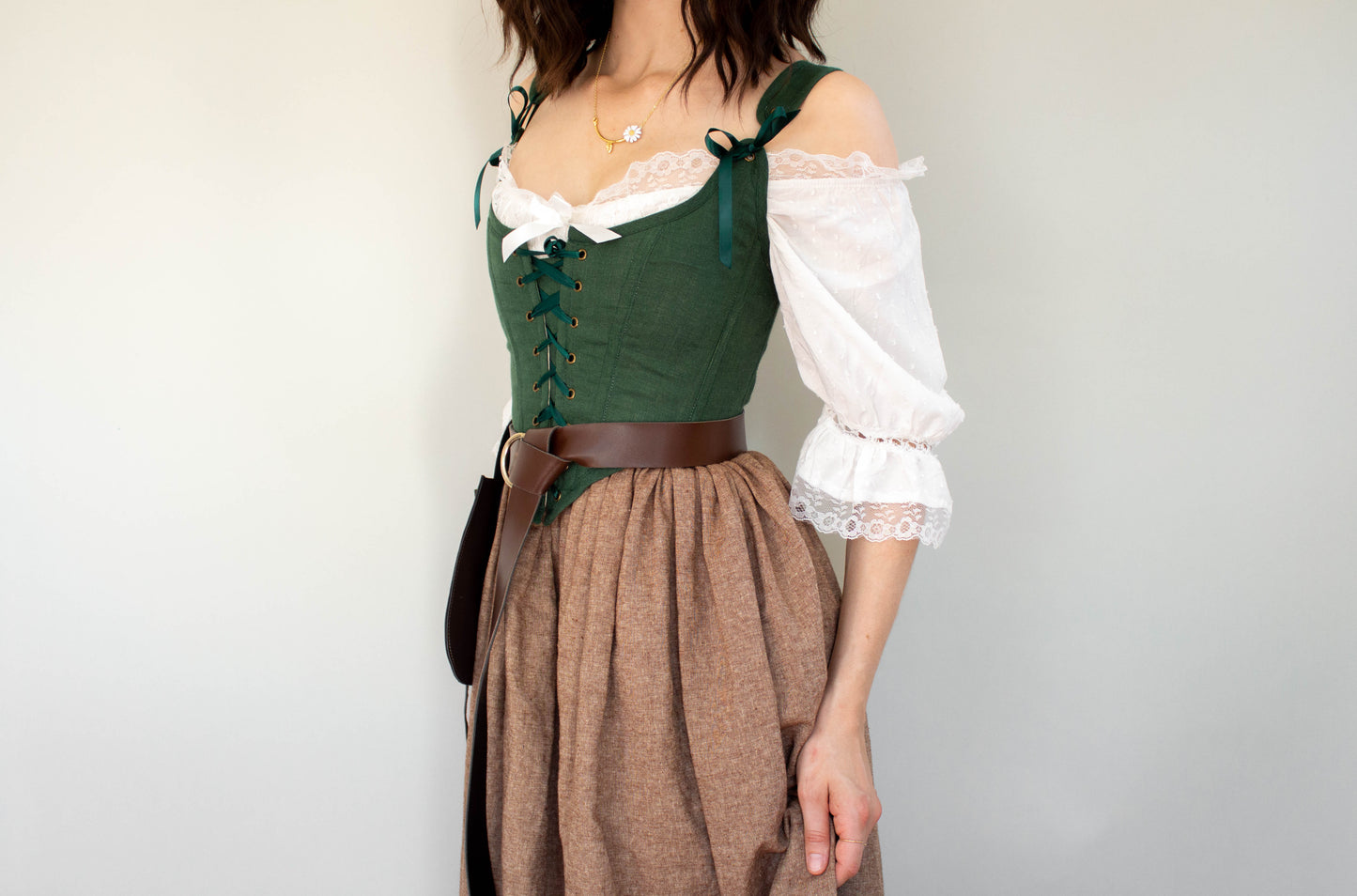 Handmade Dark Green Linen Corset