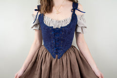 Handmade Navy Blue Embroidered Floral Corset