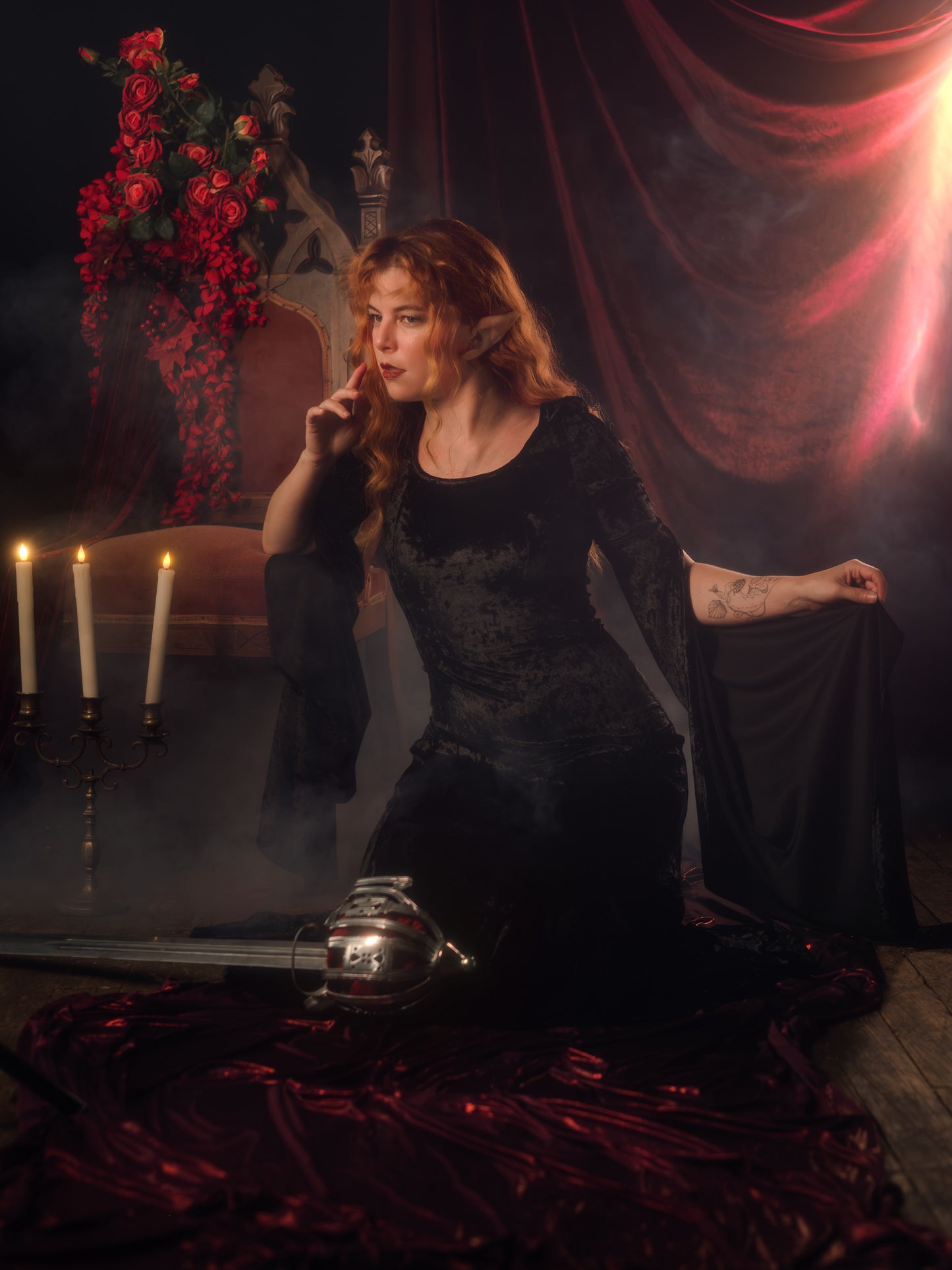 Black Velvet Bell Sleeve Dress