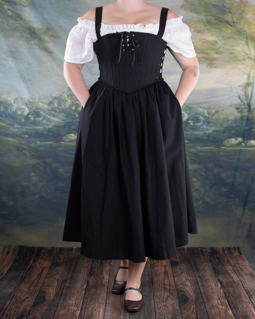 Black Linen Midi Skirt