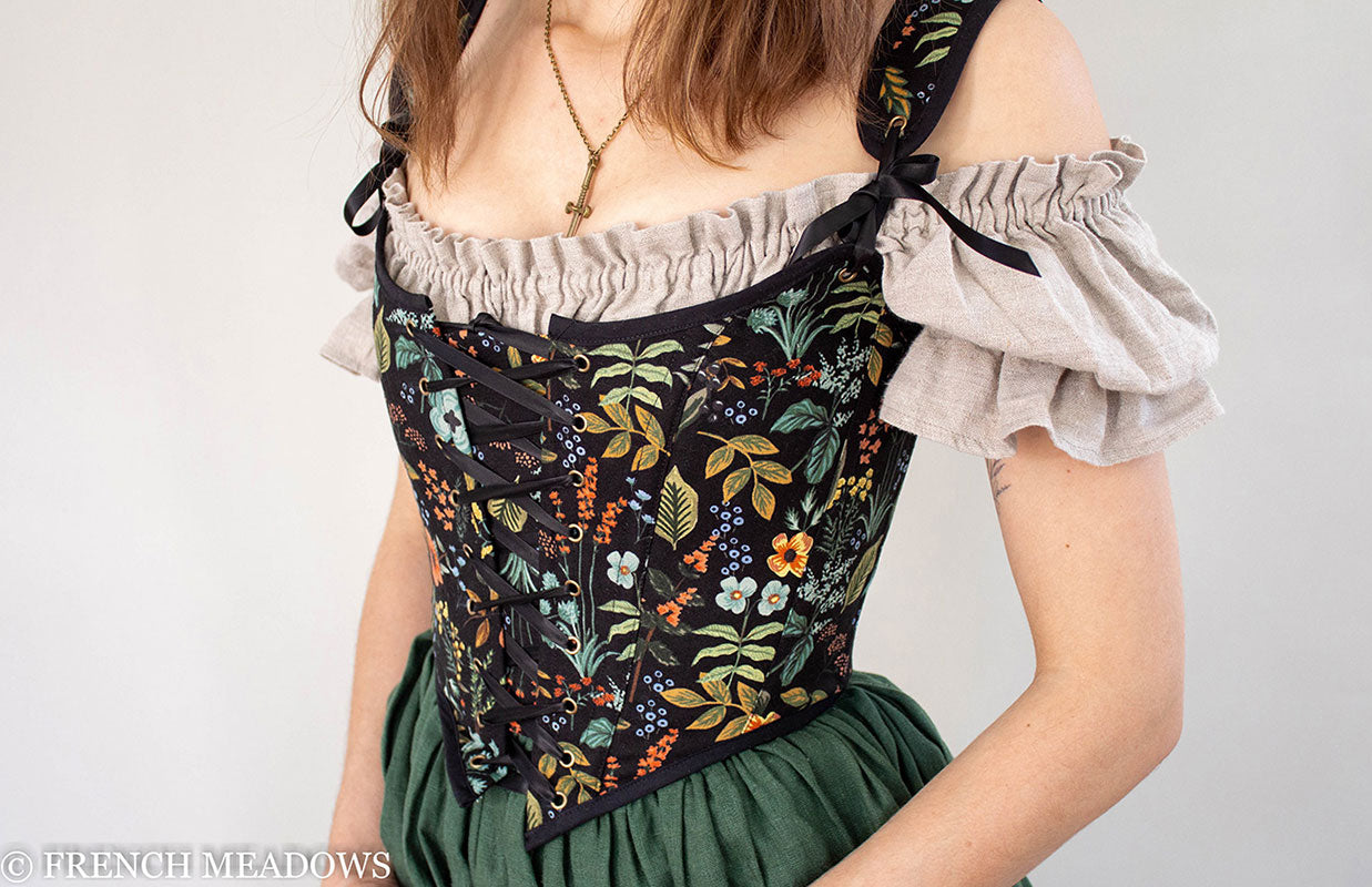 Handmade Black Botanical Renaissance Bodice