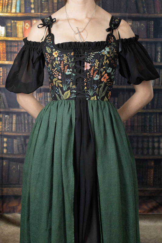 Handmade Black Botanical Corset Dress