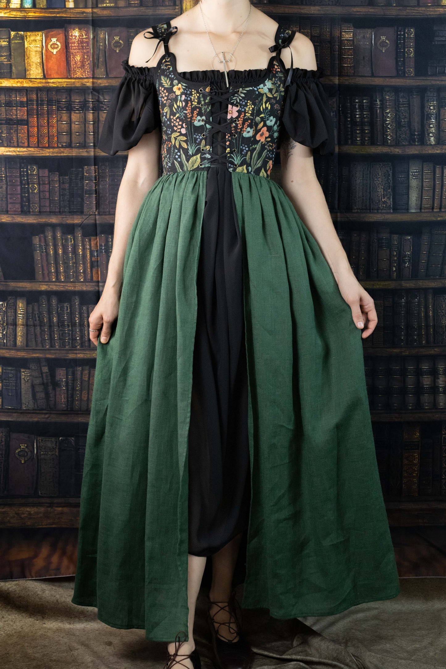 Handmade Black Botanical Corset Dress