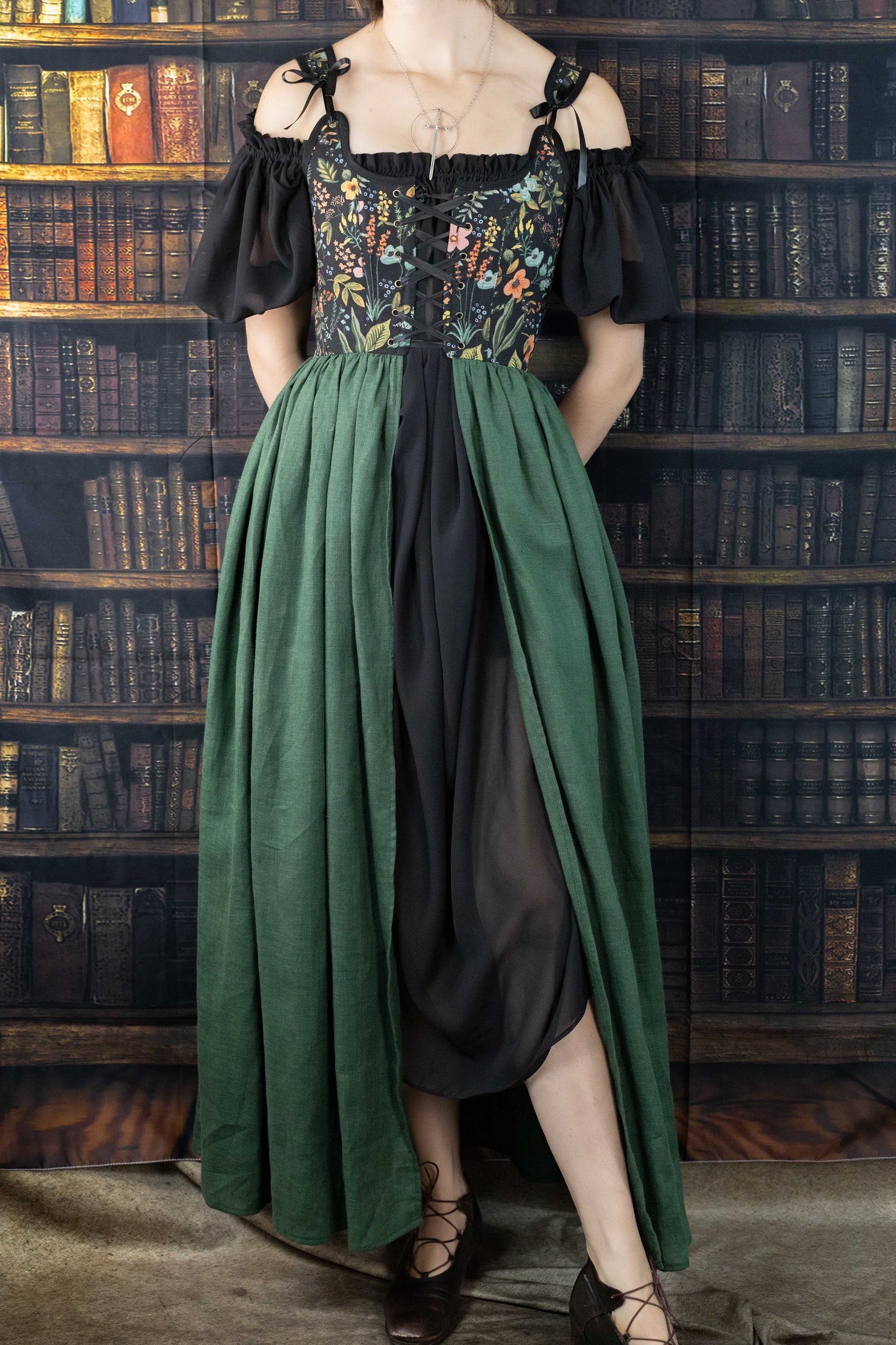 Handmade Black Botanical Corset Dress
