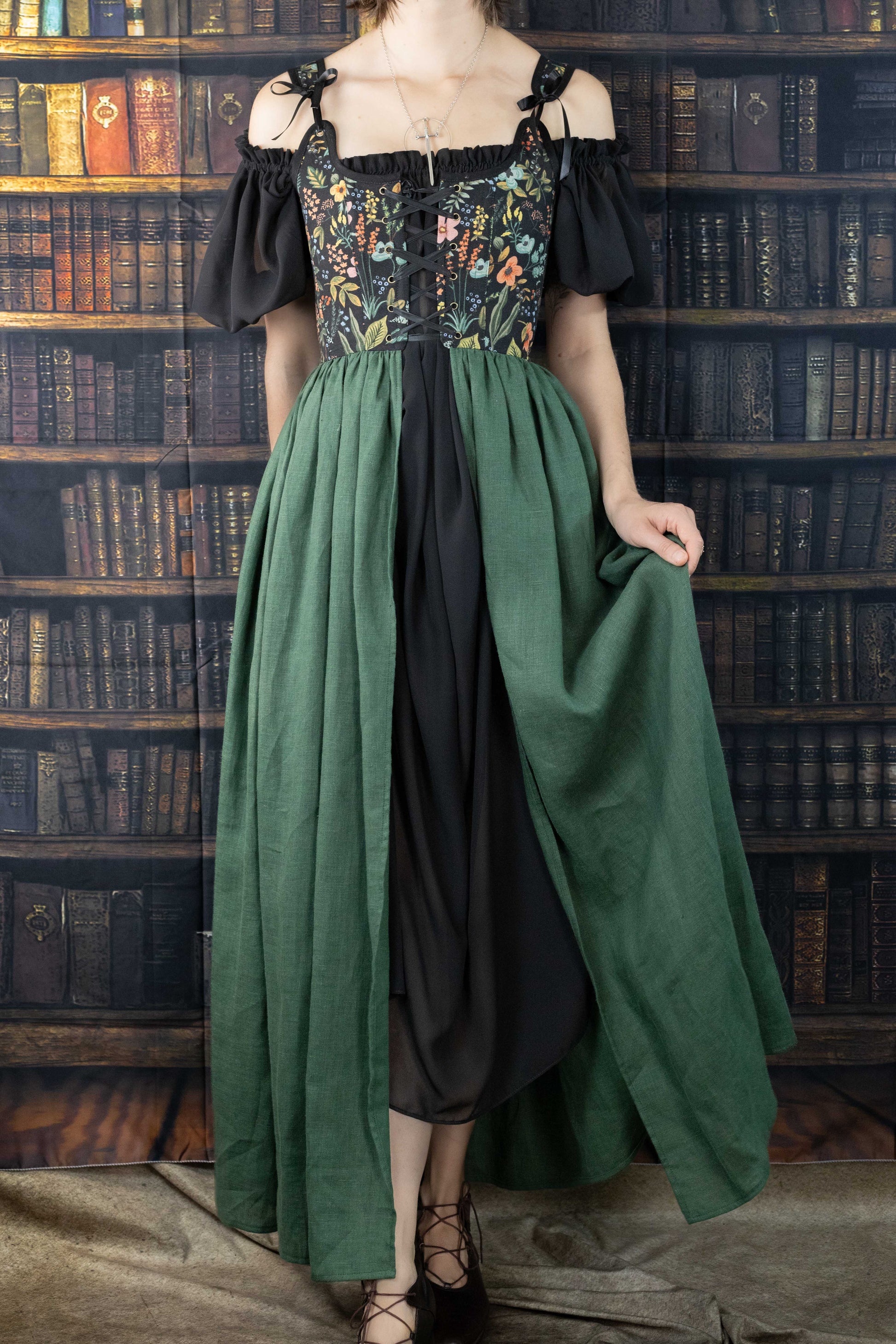 Handmade Black Botanical Corset Dress 22
