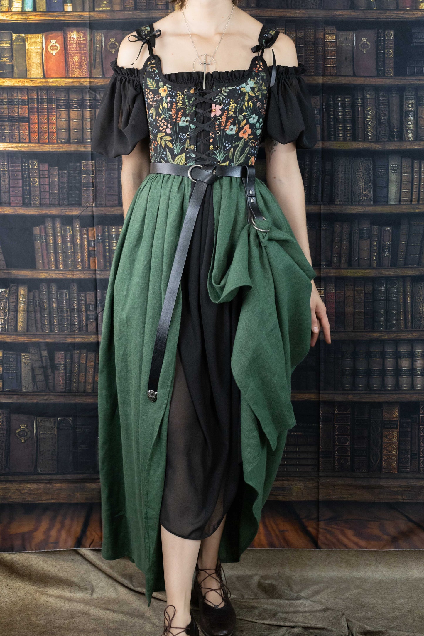 Handmade Black Botanical Corset Dress