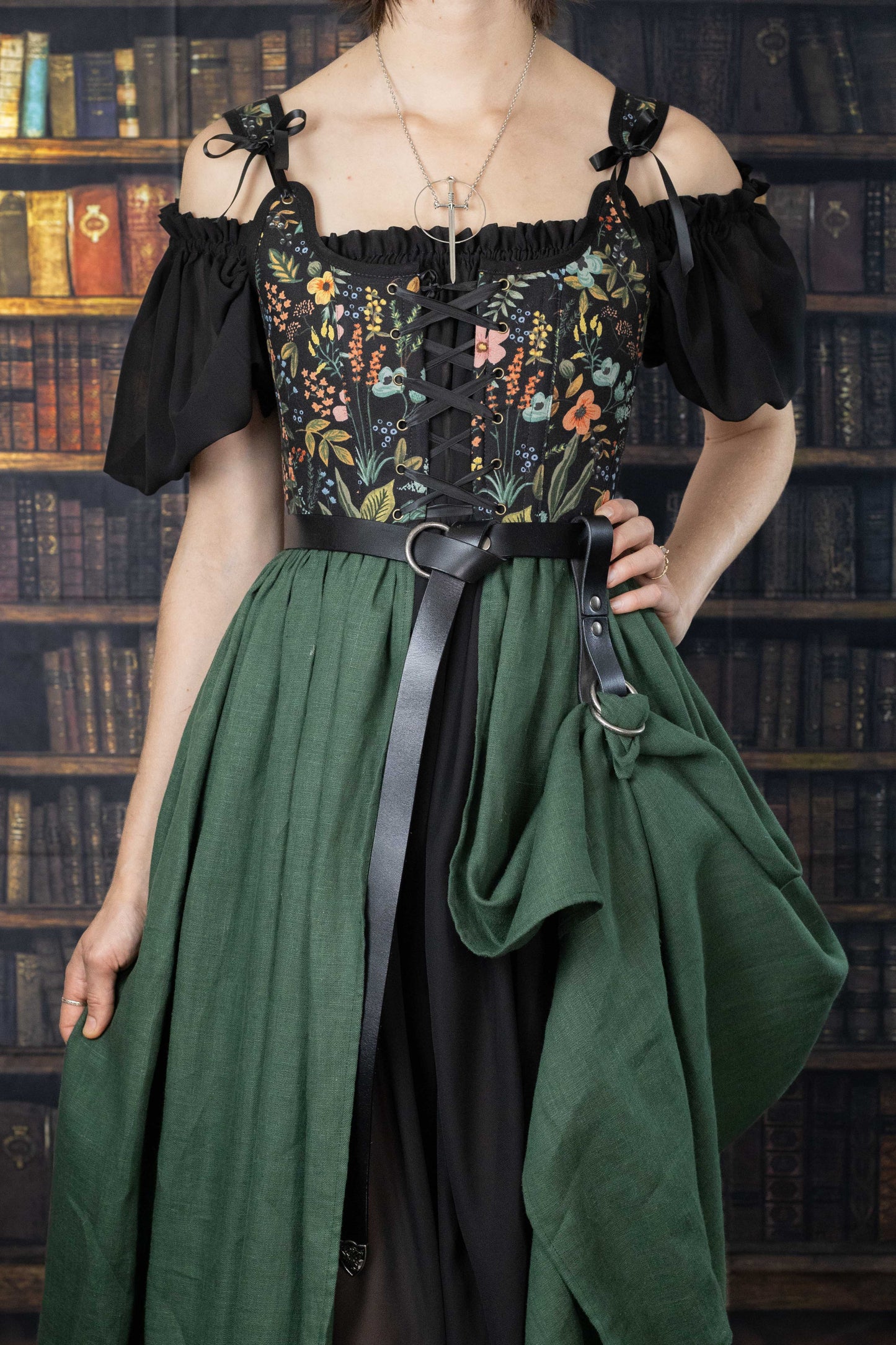 Handmade Black Botanical Corset Dress