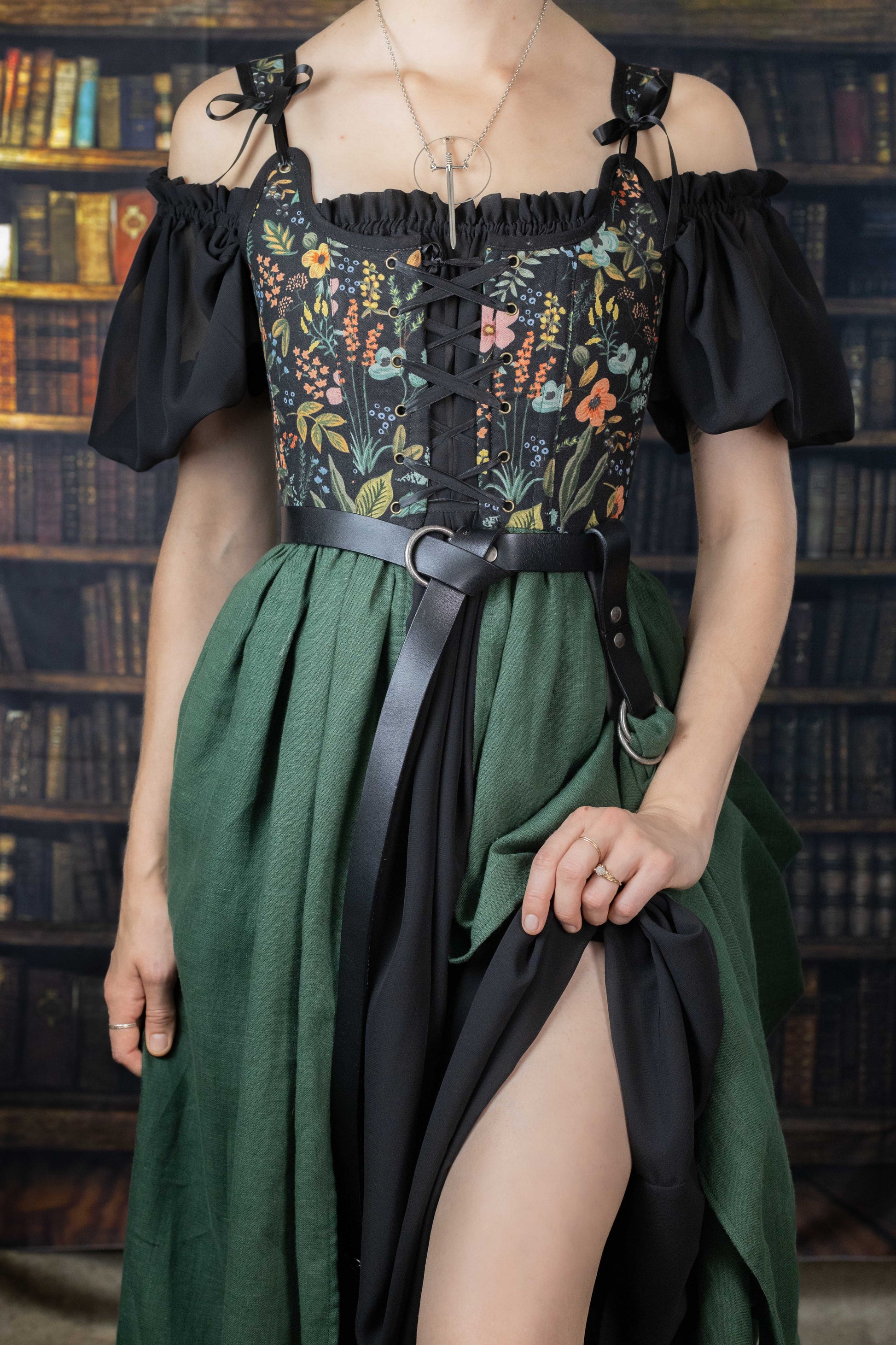 Handmade Black Botanical Corset Dress 22