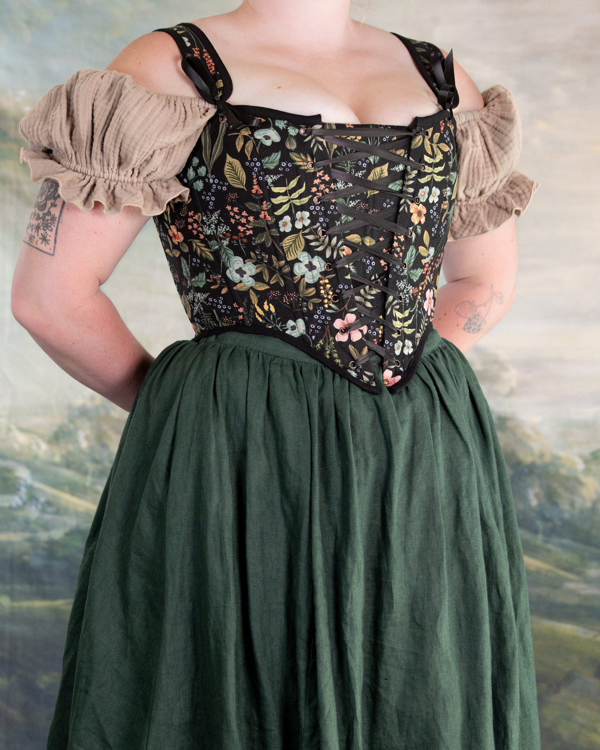 Black Botanical Corset