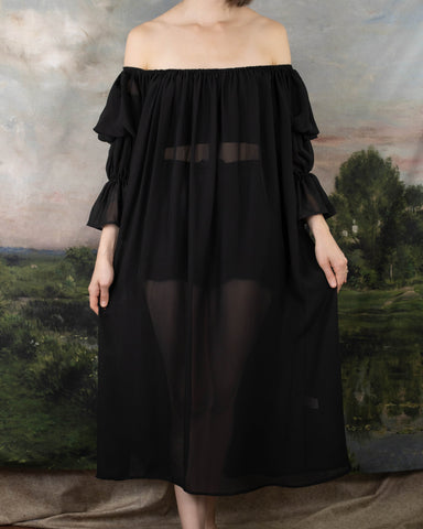 Black Chiffon Long Sleeve Chemise