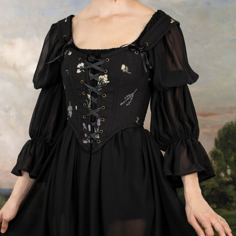 Black Chiffon Long Sleeve Chemise