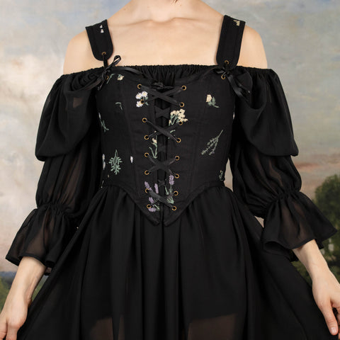 Black Chiffon Long Sleeve Chemise