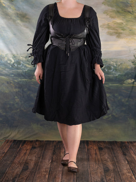 Black Cotton Puff Sleeve Chemise