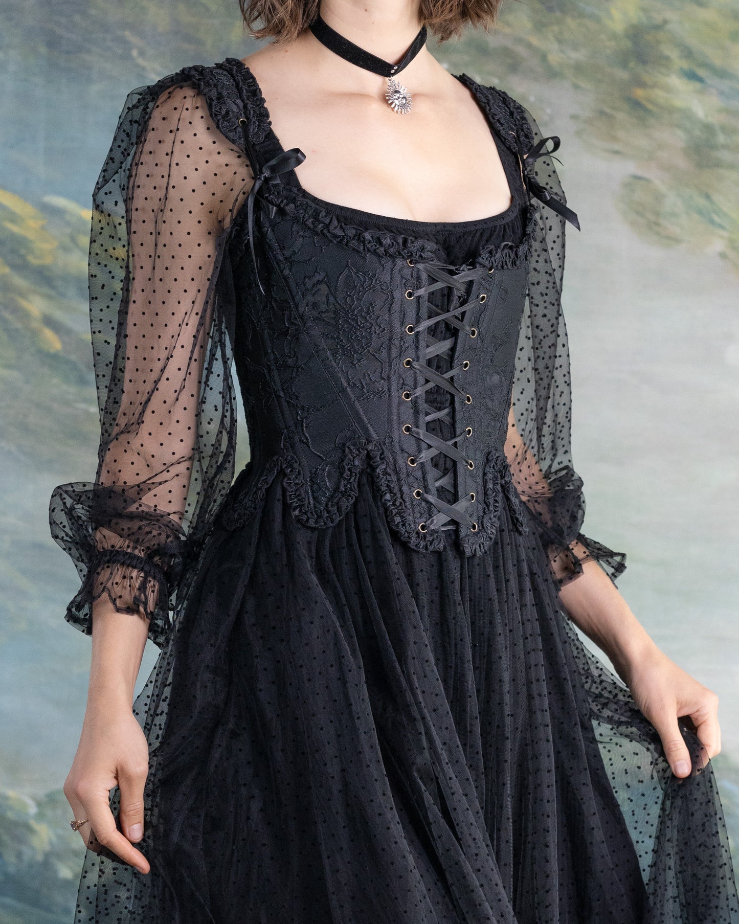 Black Floral Jacquard 18th Century Stays