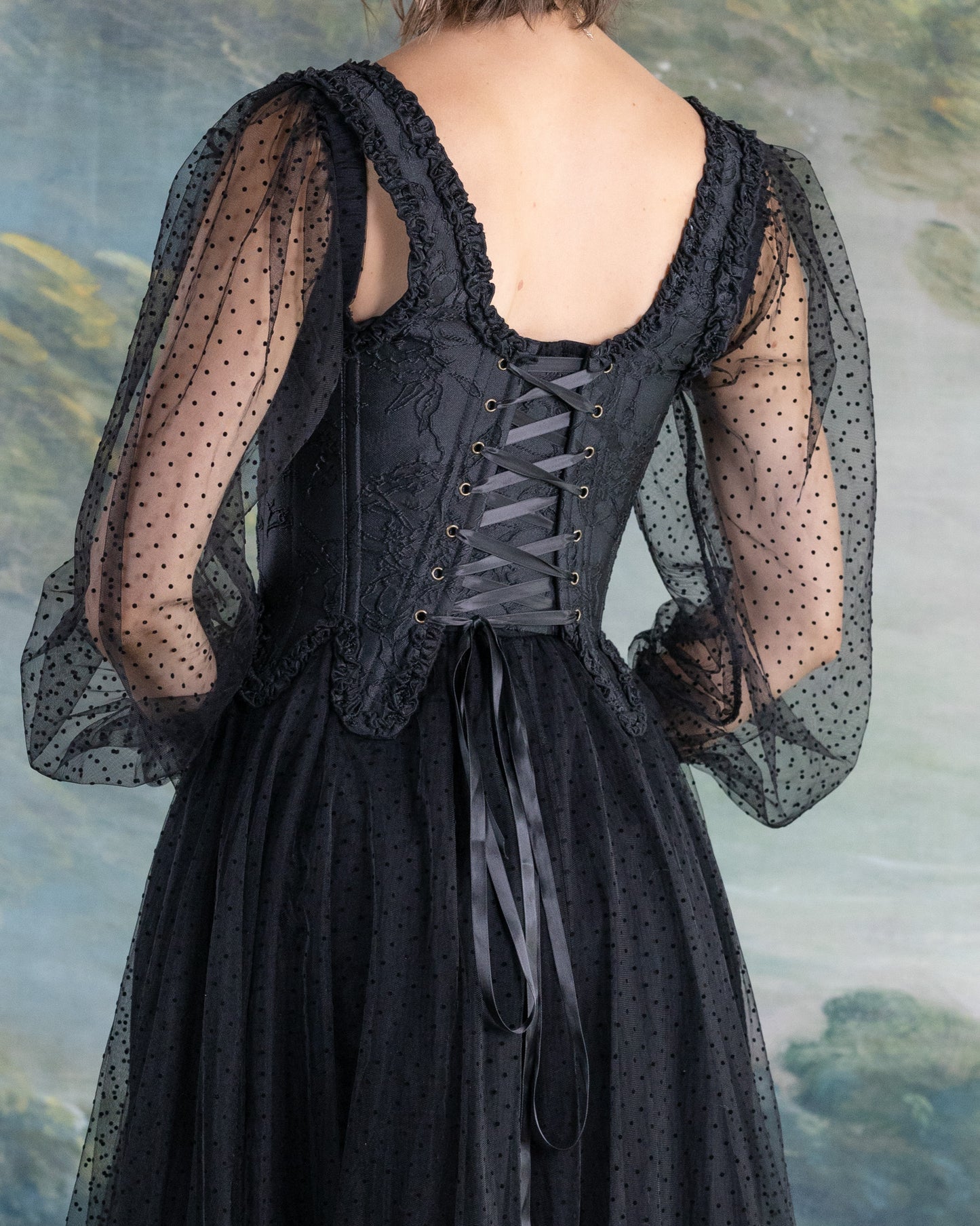 Black Floral Jacquard 18th Century Stays
