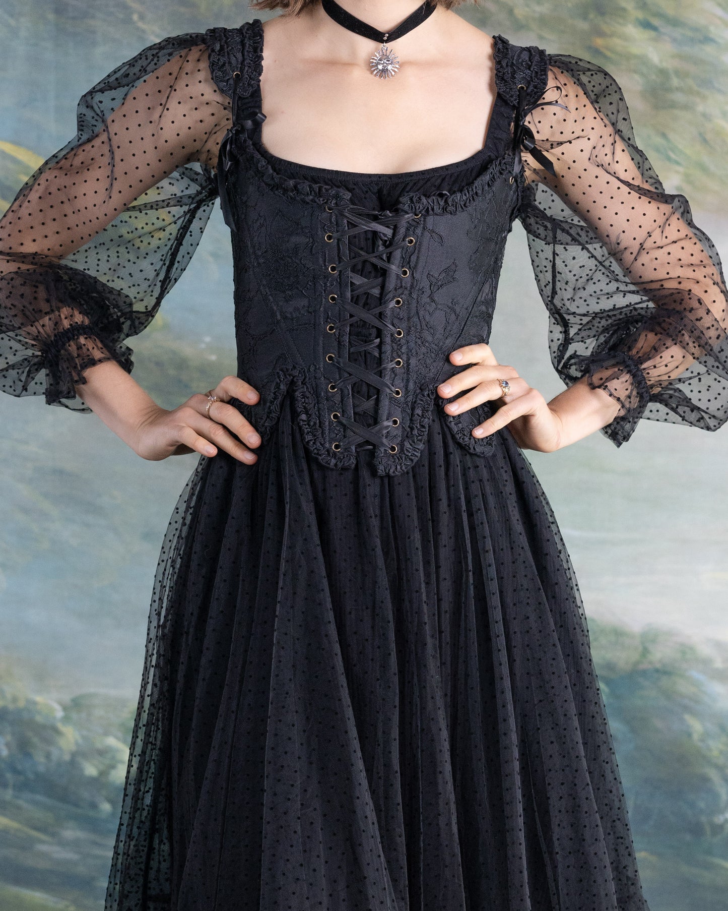 Black Floral Jacquard 18th Century Stays