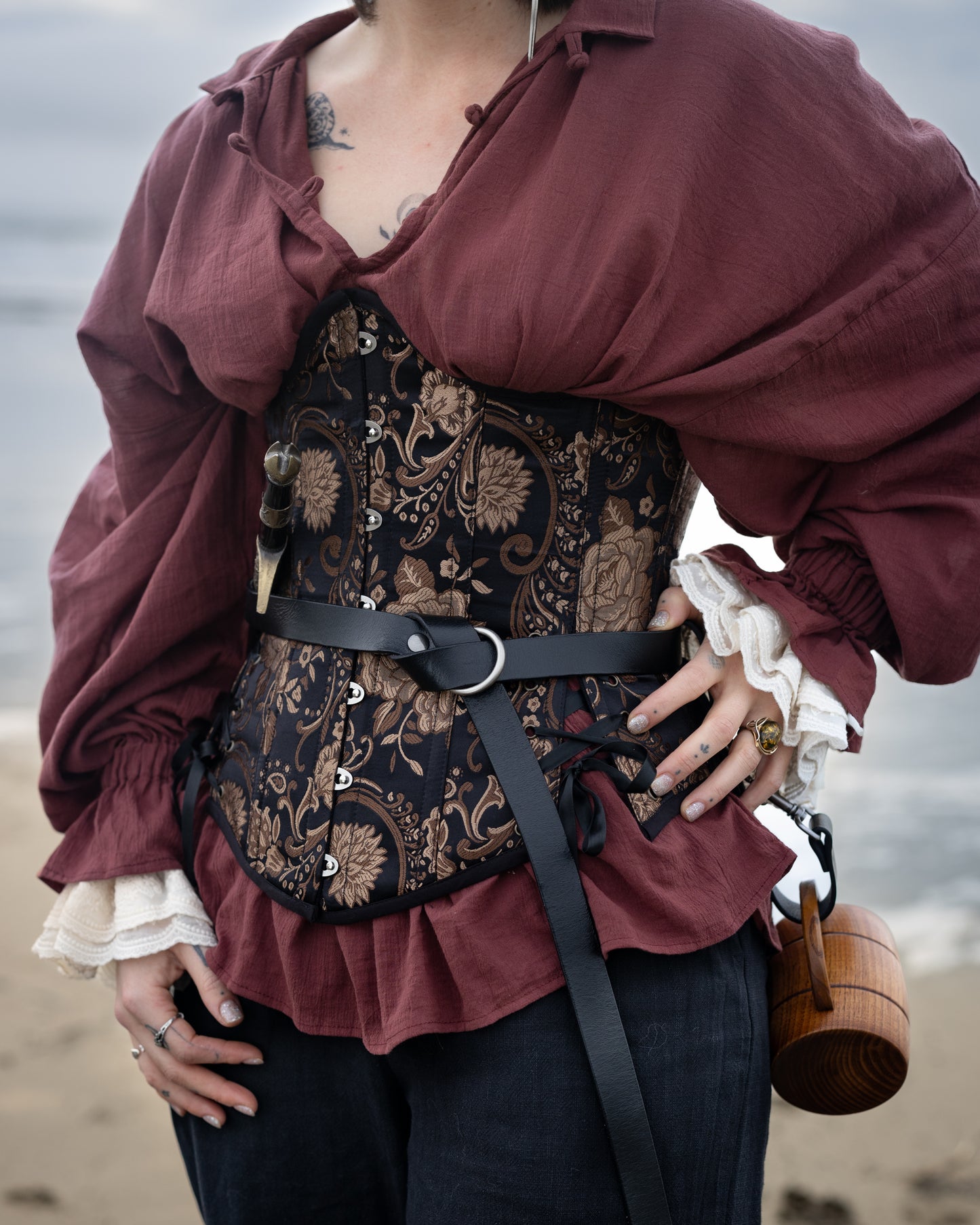 Black and Gold Paisley Underbust Corset