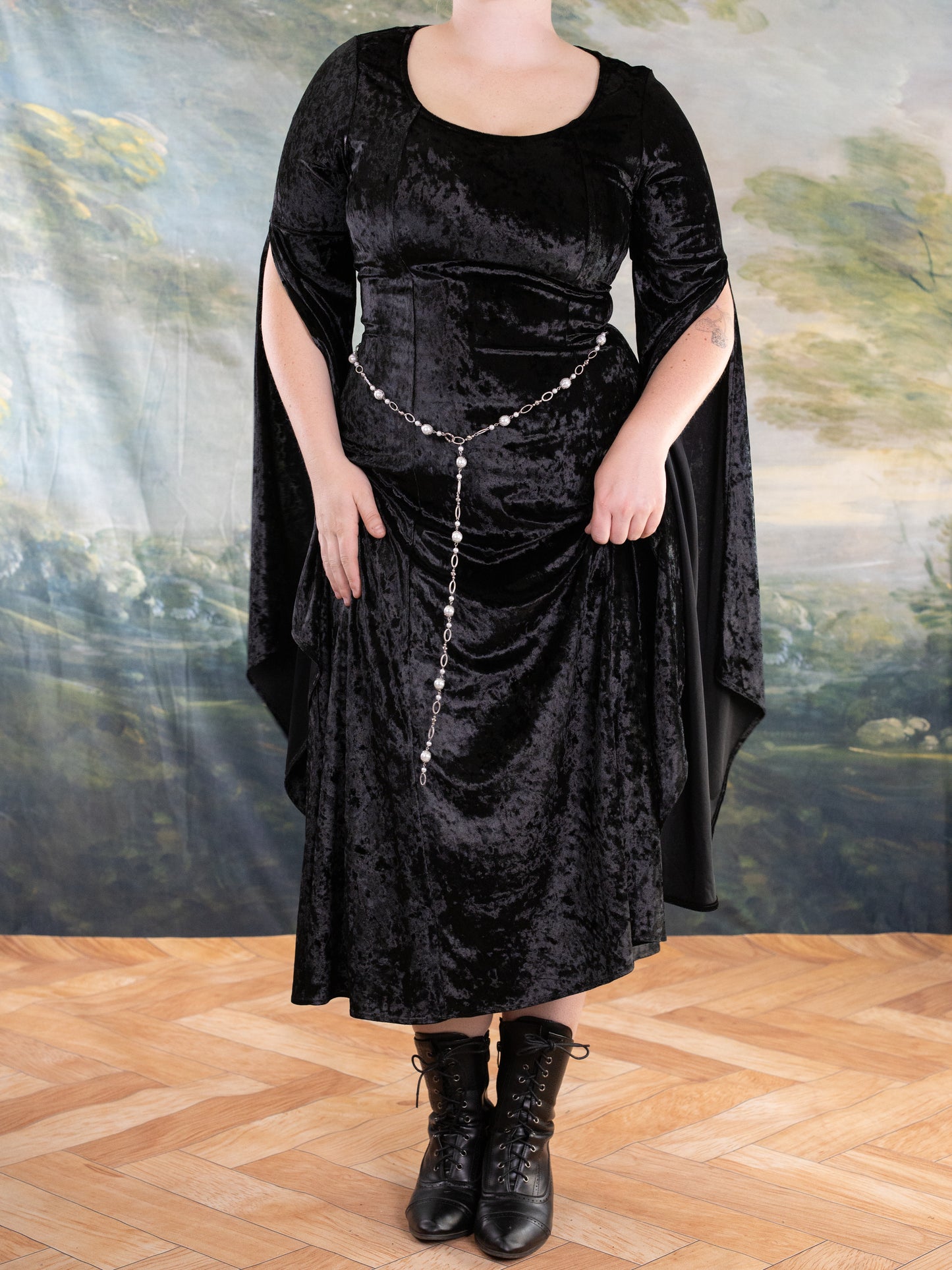 Black Velvet Bell Sleeve Dress