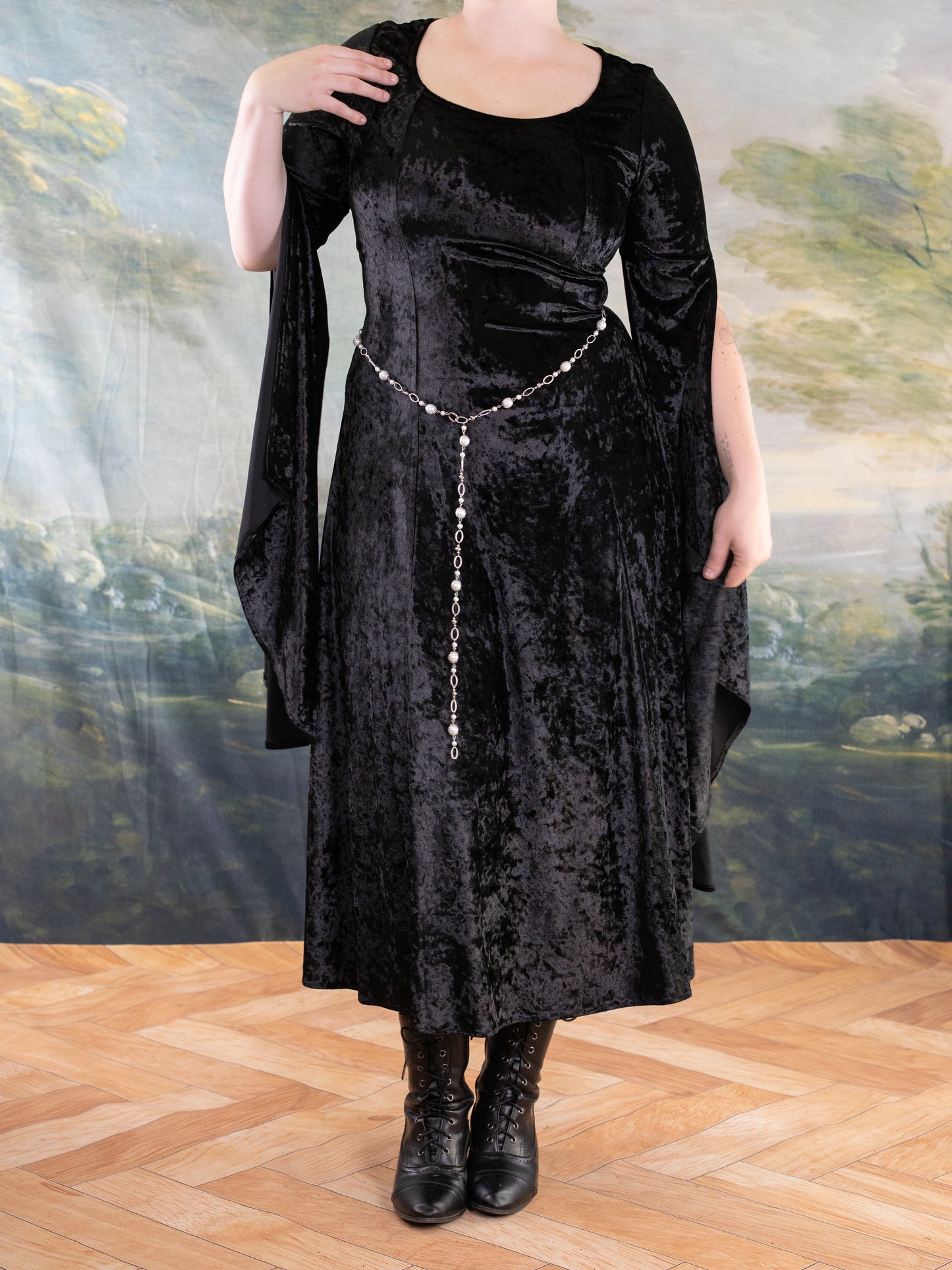 Black Velvet Bell Sleeve Dress