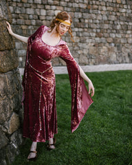 Stained Blackberry Velvet Bell Sleeve Dress