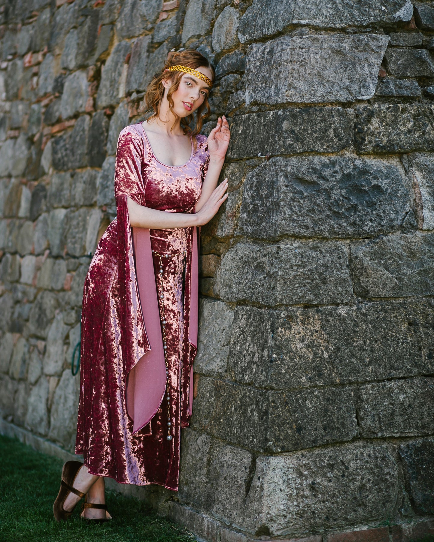 Stained Blackberry Velvet Bell Sleeve Dress
