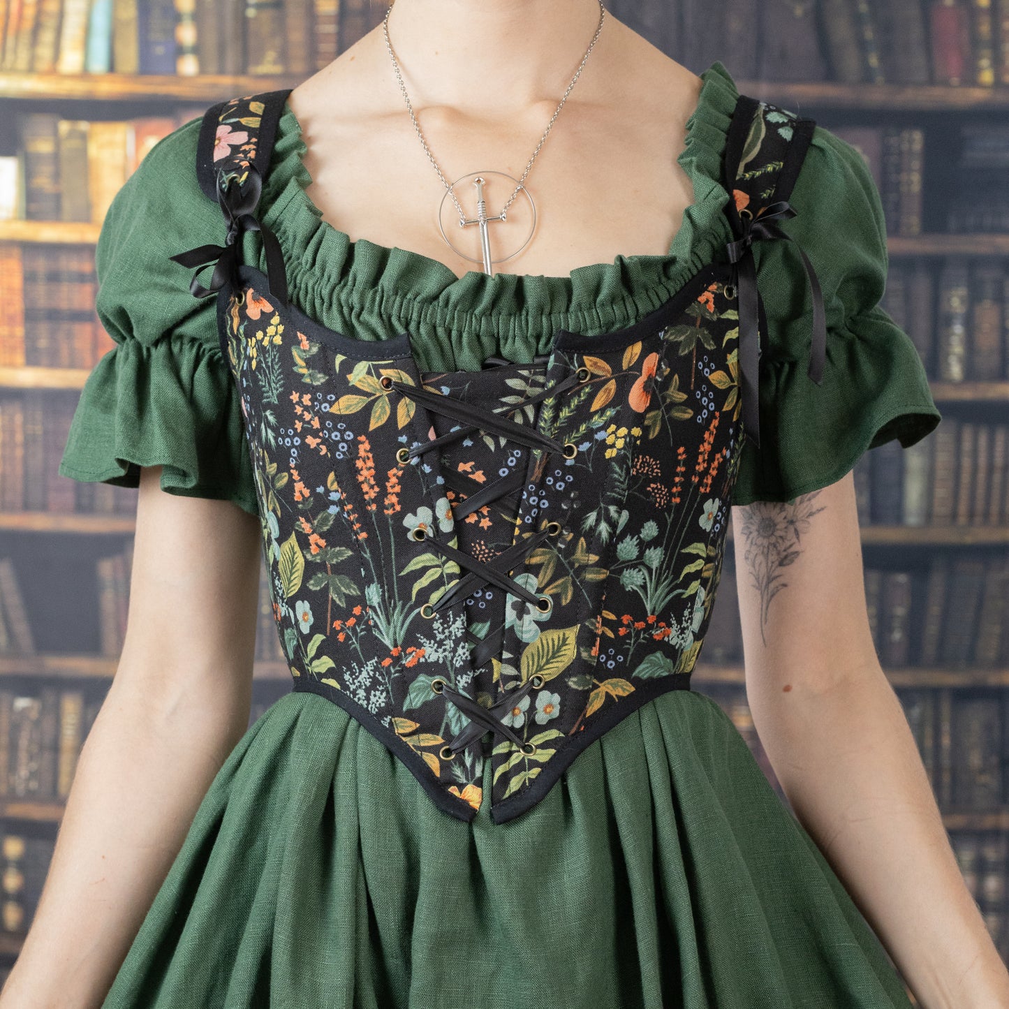 Handmade Black Botanical Renaissance Bodice