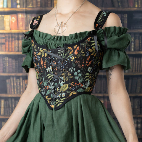 Handmade Black Botanical Renaissance Bodice