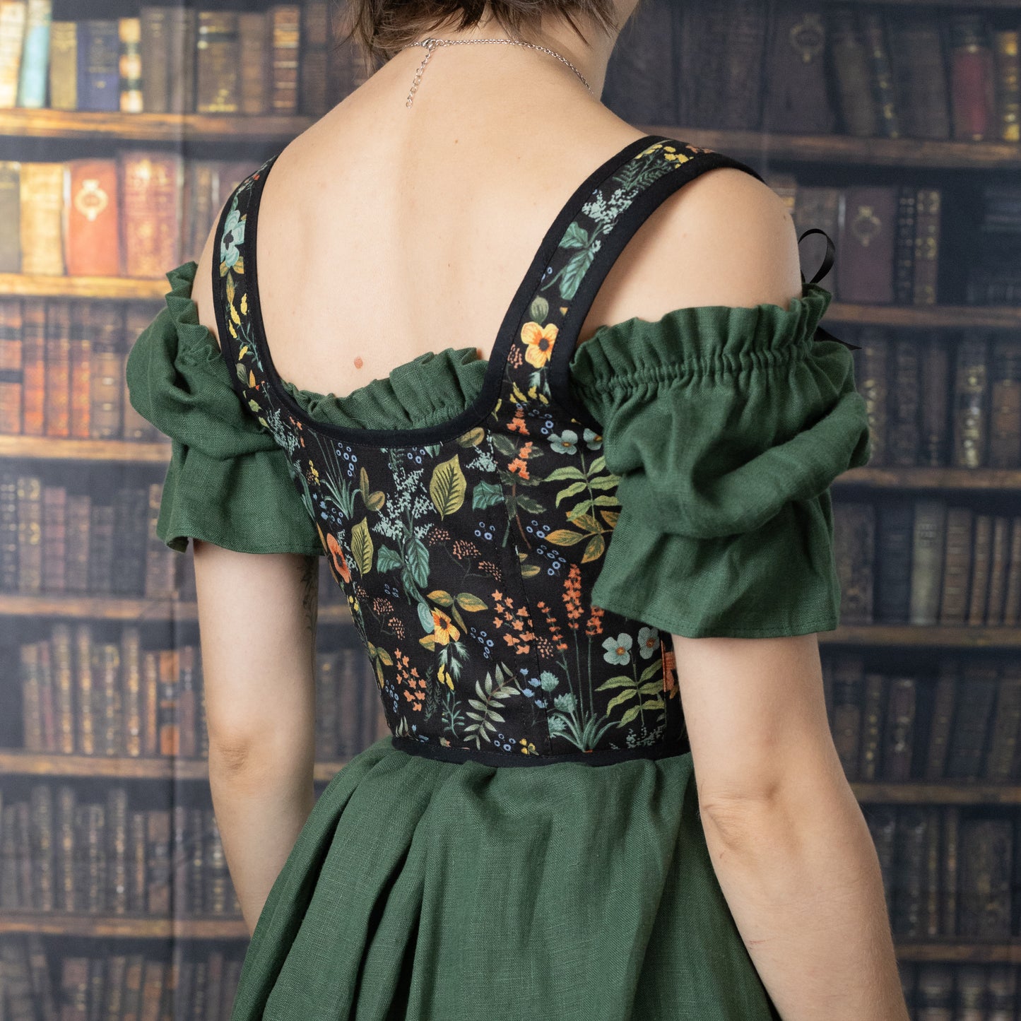 Handmade Black Botanical Renaissance Bodice