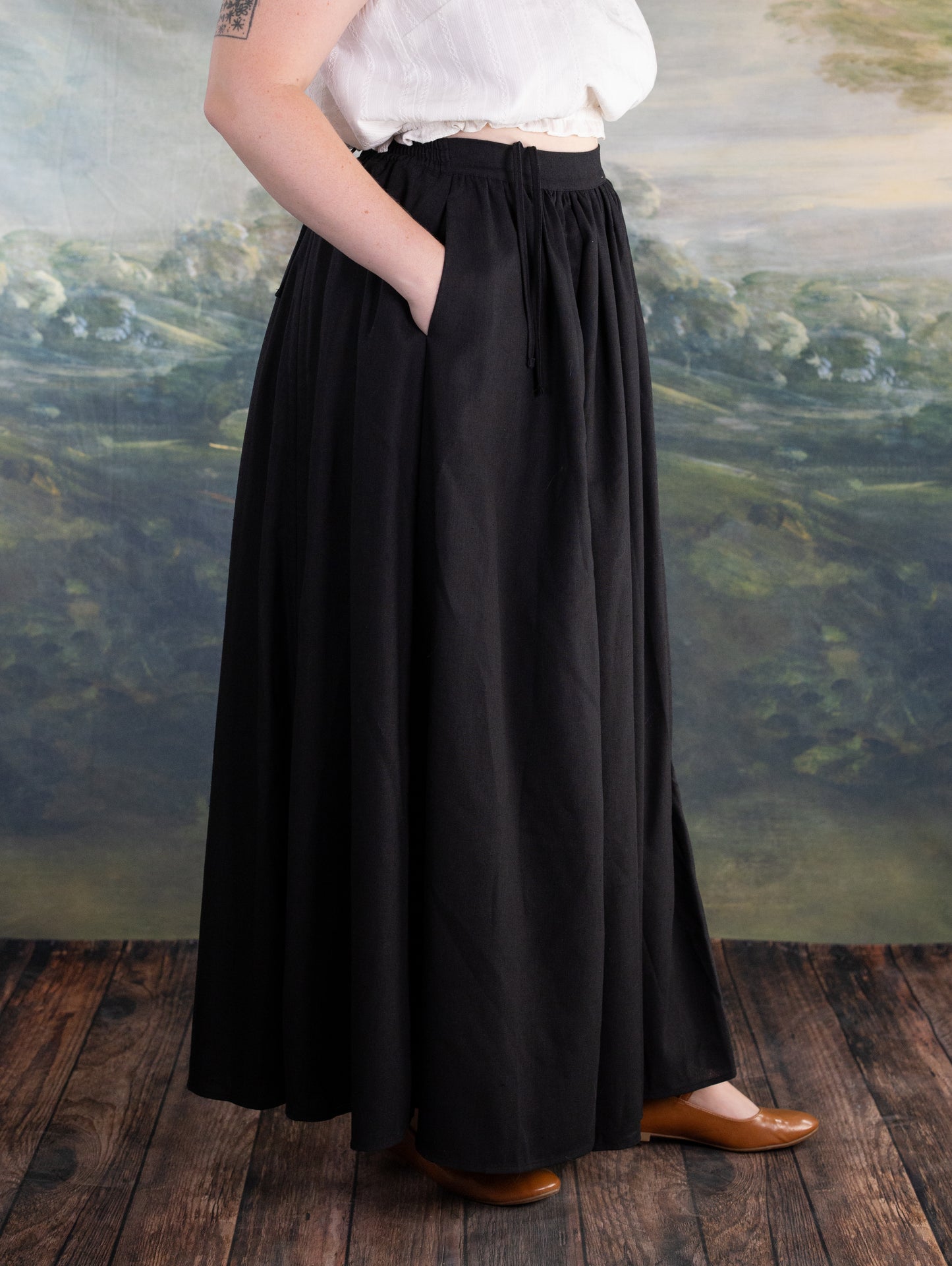 Black Cinching Maxi Skirt