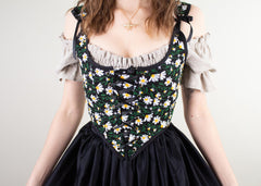 Handmade Black Embroidered Daisies Corset