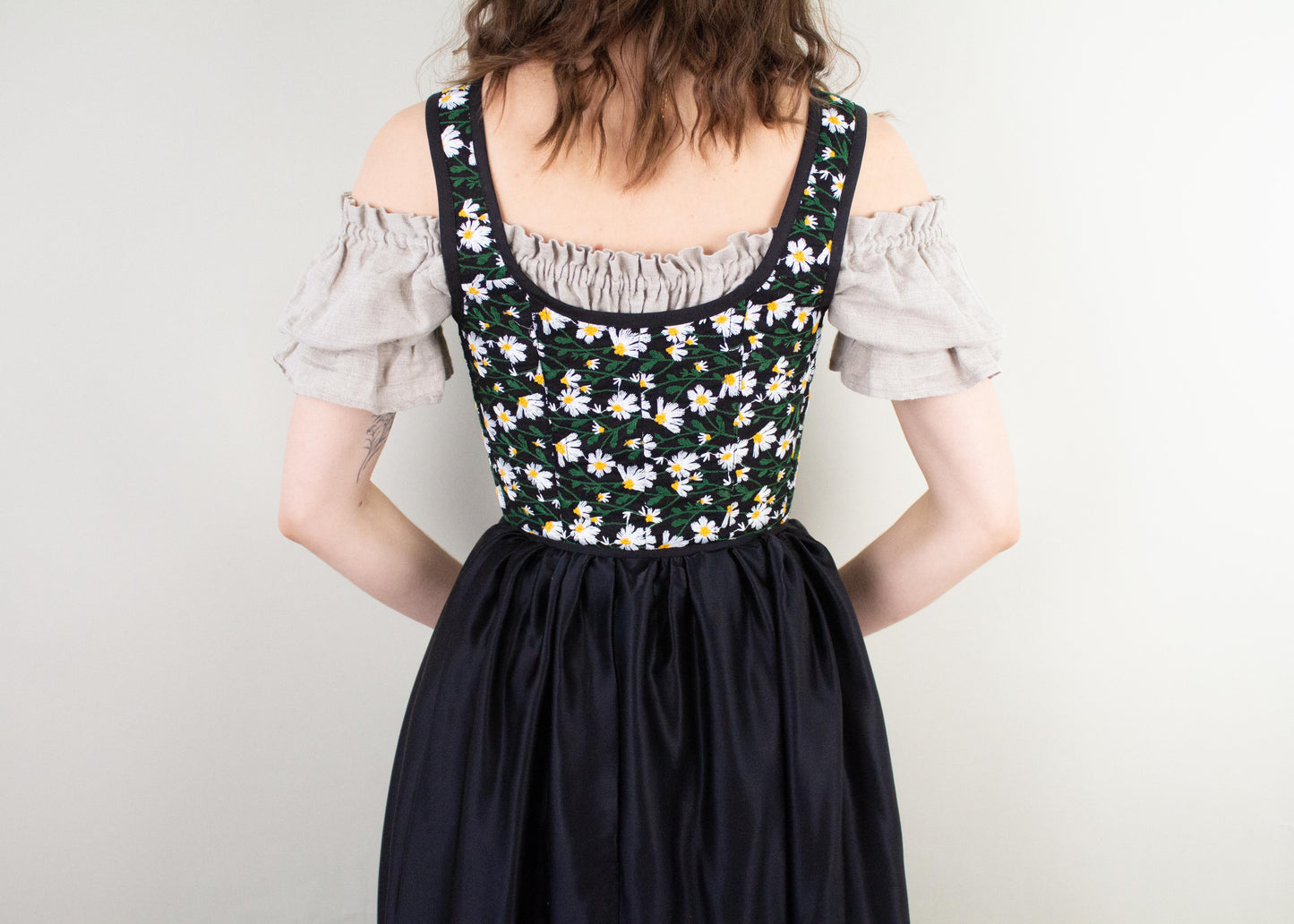Handmade Black Embroidered Daisies Corset