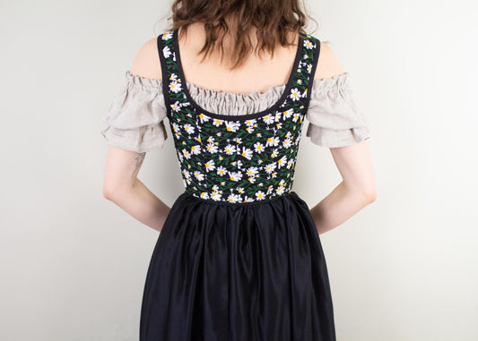Handmade Black Embroidered Daisies Corset