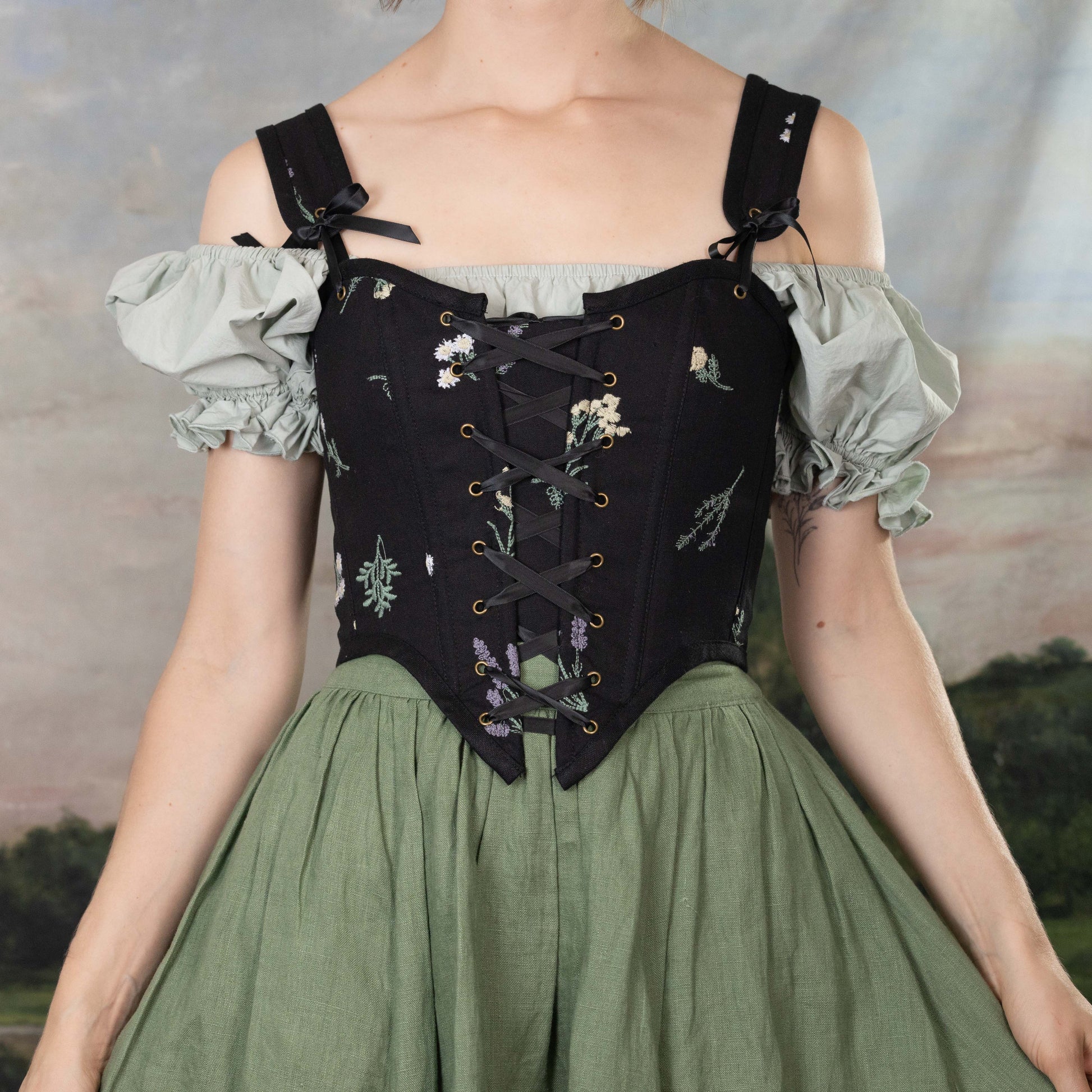 Black Wildflower Corset Top Renaissance Faire Corset – French