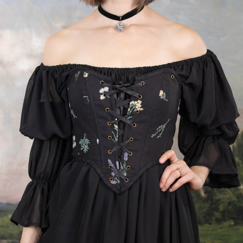 Black Wildflower Corset Top