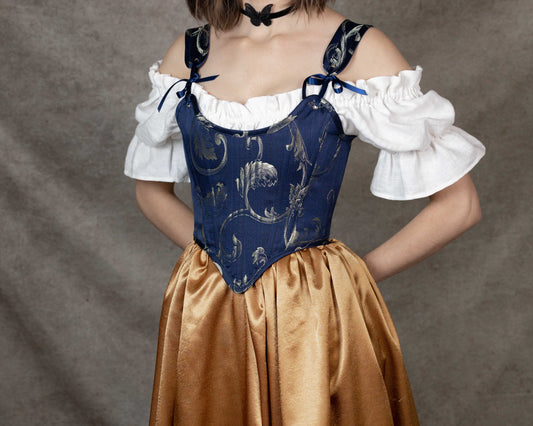 Handmade Blue and Gold Jacquard Stays