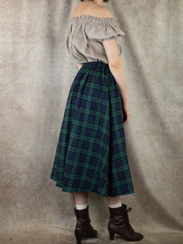 Blue and Green Plaid Midi Skirt