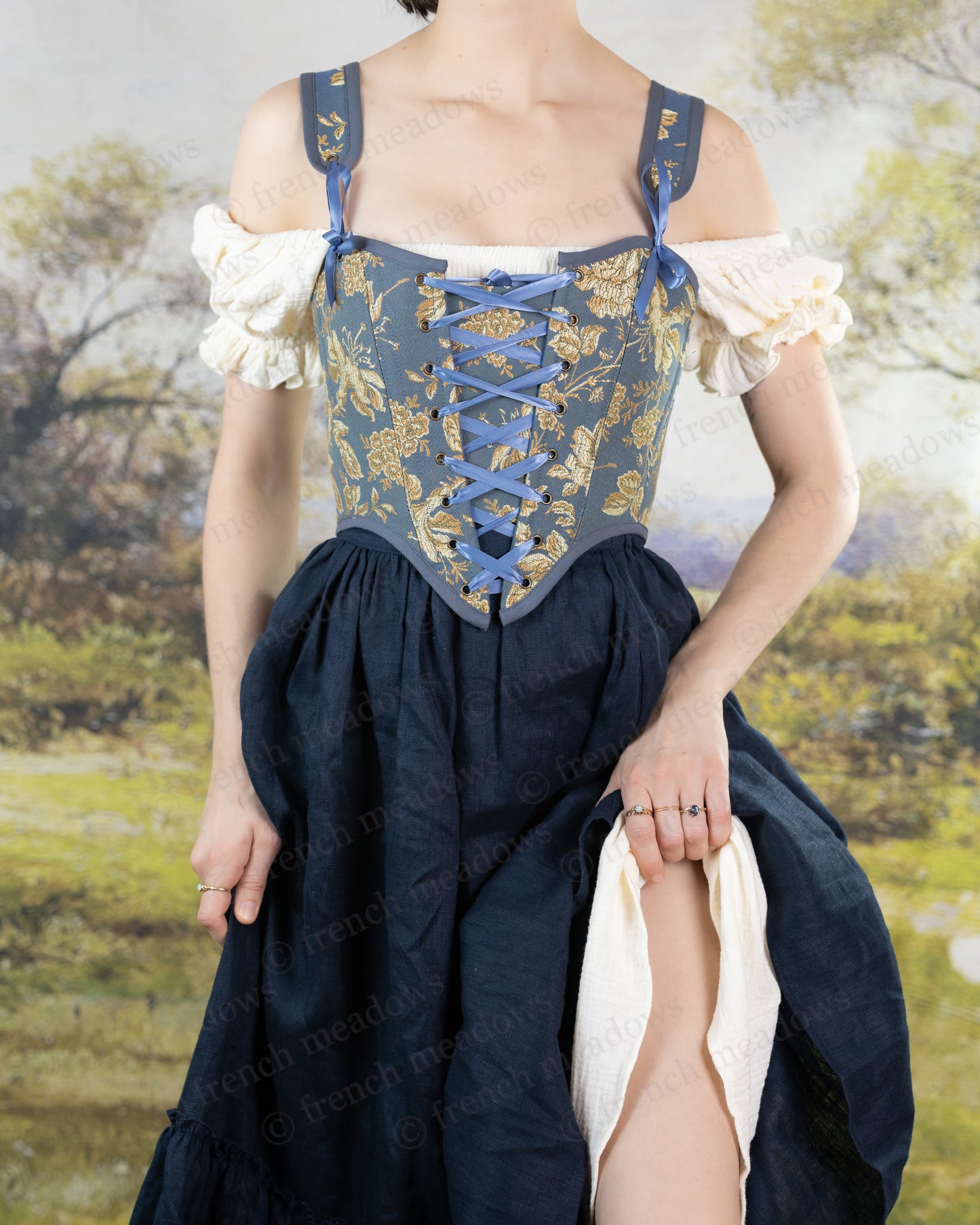 Blue and Yellow Floral Corset Top