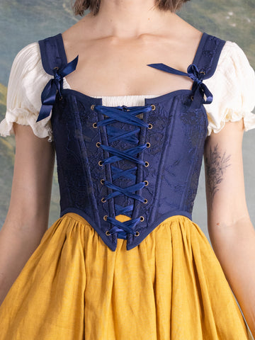 Dark Blue Floral Jacquard Corset
