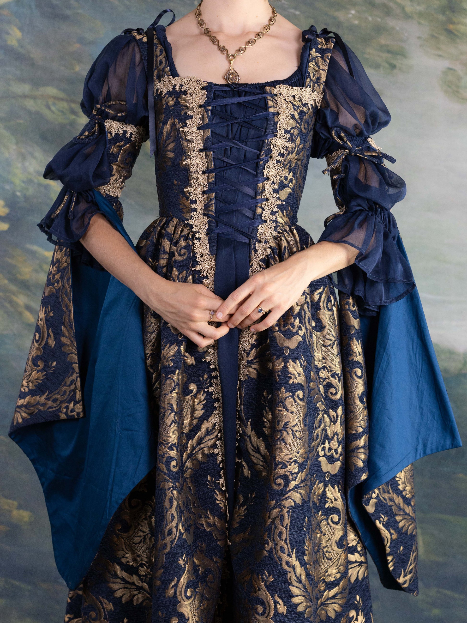 Navy Blue Chenille Corset Dress | Renaissance Dress French Meadows Navy Blue Chenille Corset Dress | Renaissance Dress French Meadows