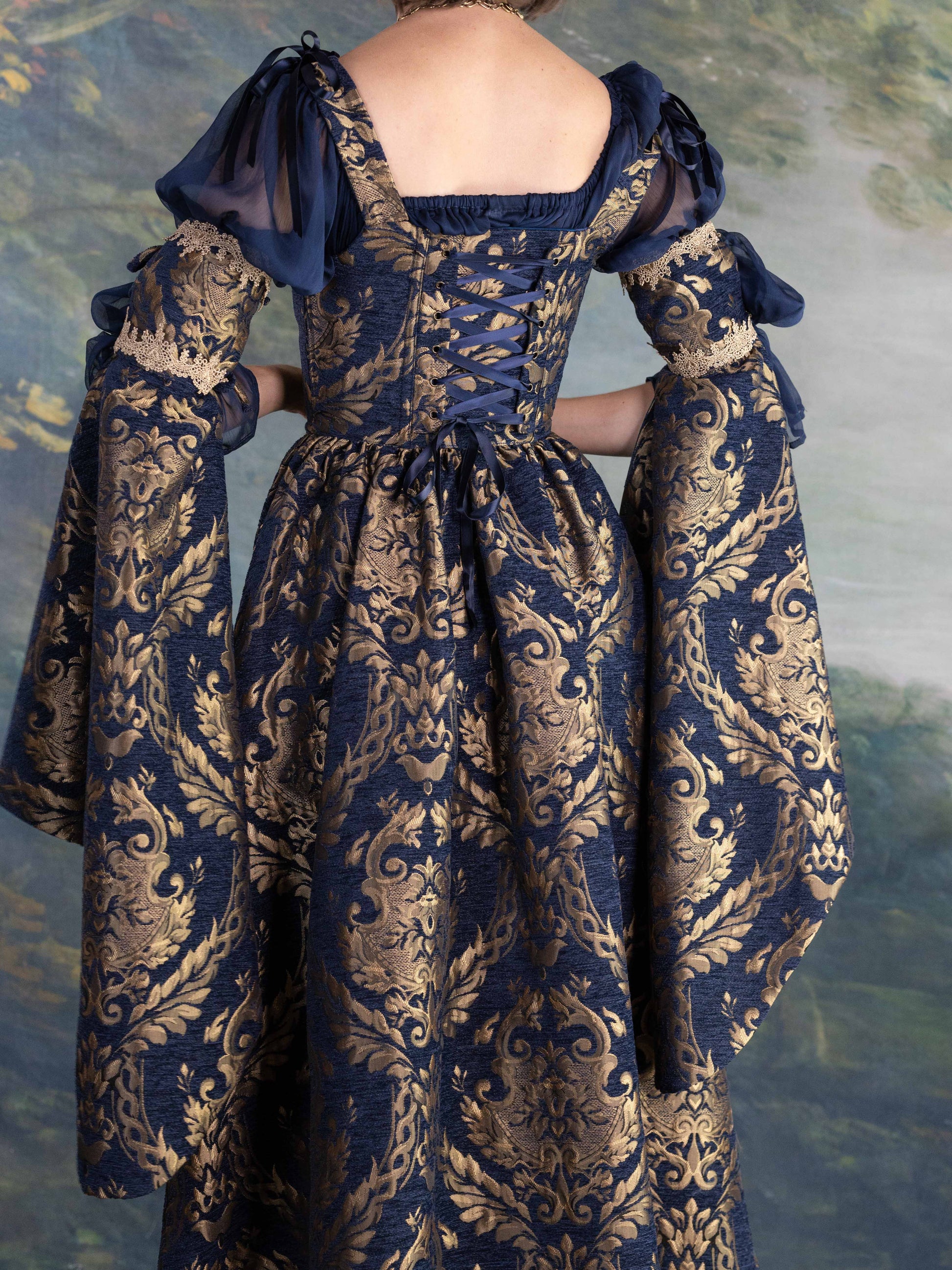 Navy Blue Chenille Corset Dress | Renaissance Dress French Meadows Navy Blue Chenille Corset Dress | Renaissance Dress French Meadows