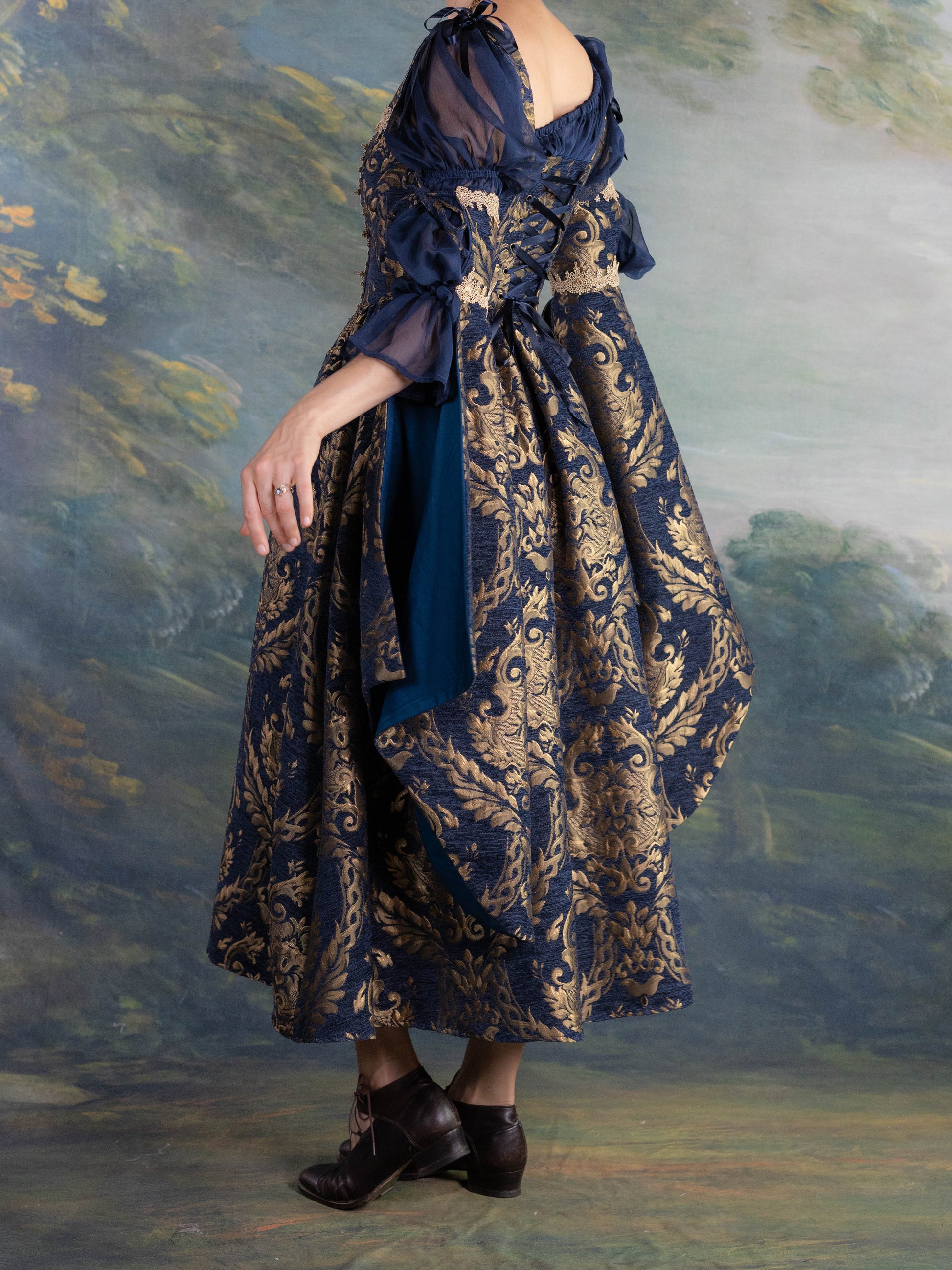 Navy Blue Chenille Corset Dress | Renaissance Dress French Meadows M Navy Blue Chenille Corset Dress | Renaissance Dress French Meadows M