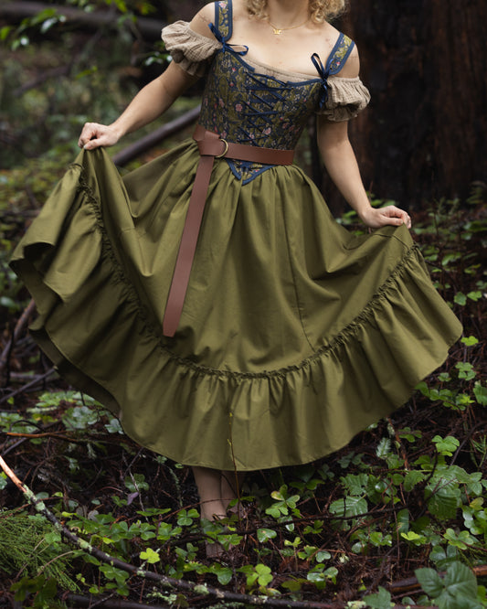 Olive Green Linen Midi Skirt