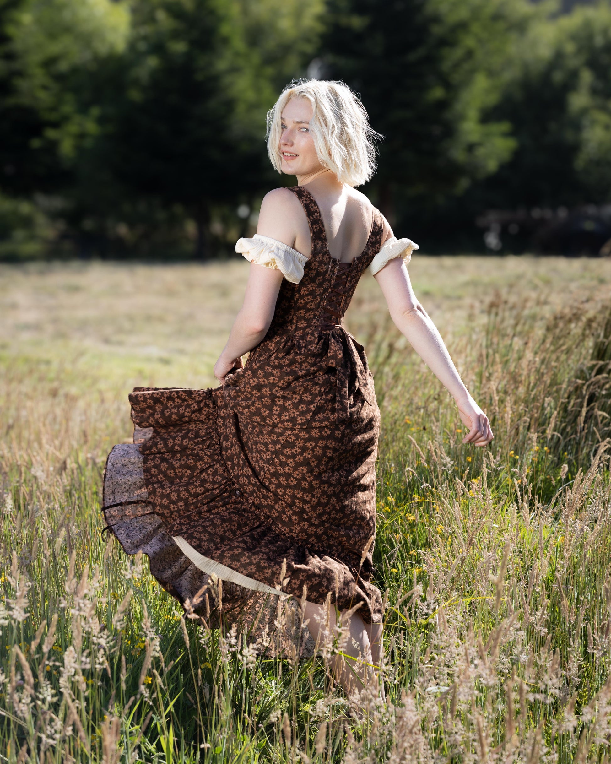 Brown Ditsy Floral Ruffle Skirt Brown Ditsy Floral Ruffle Skirt