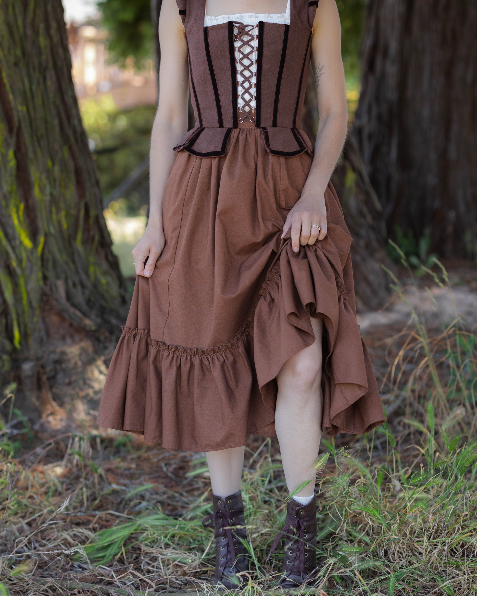 Brown Linen Ruffle Skirt | Midi Renaissance Skirt S Brown Linen Ruffle Skirt | Midi Renaissance Skirt S