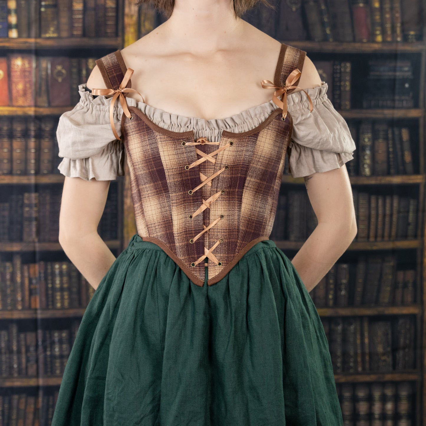 Handmade Brown Plaid Corset