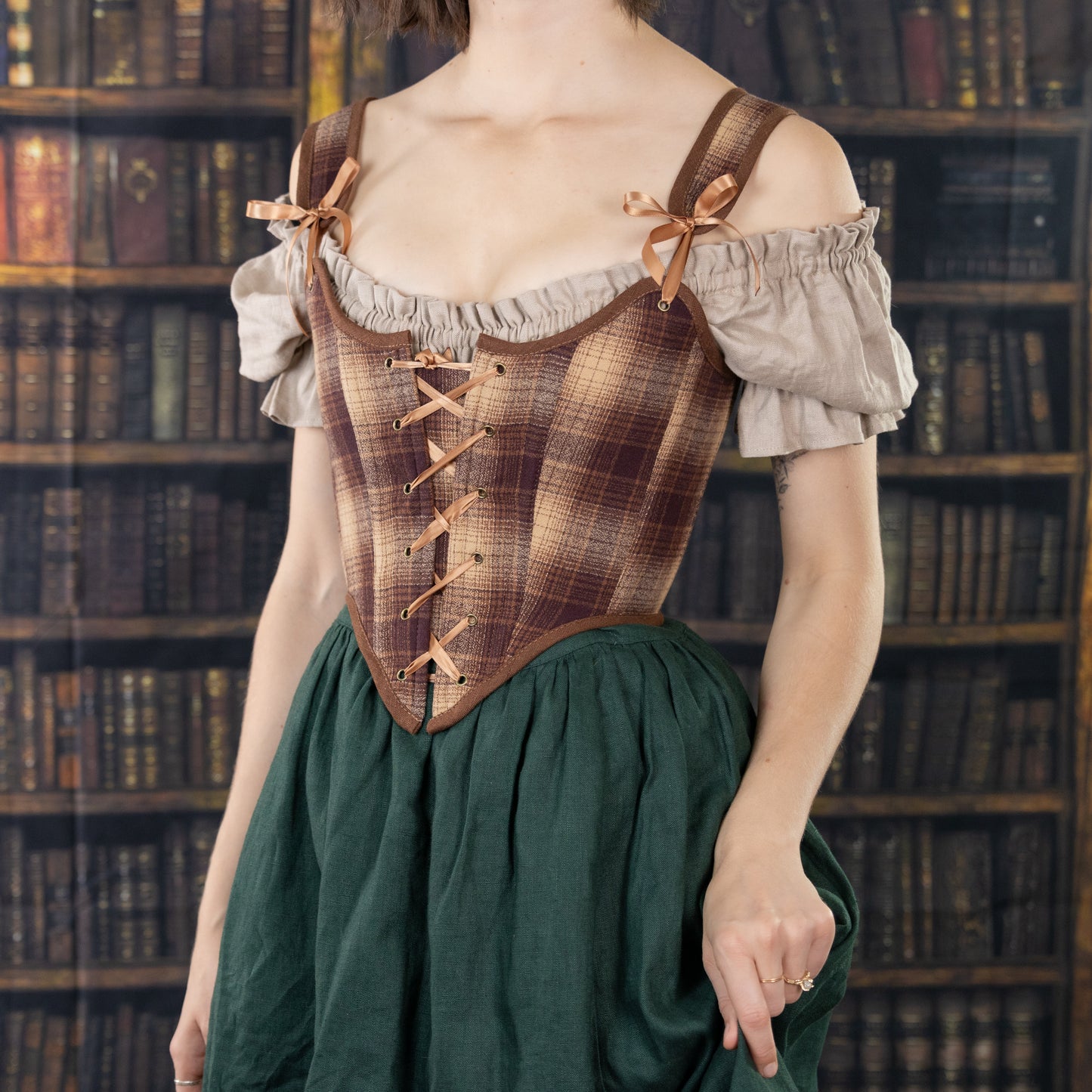 Handmade Brown Plaid Corset